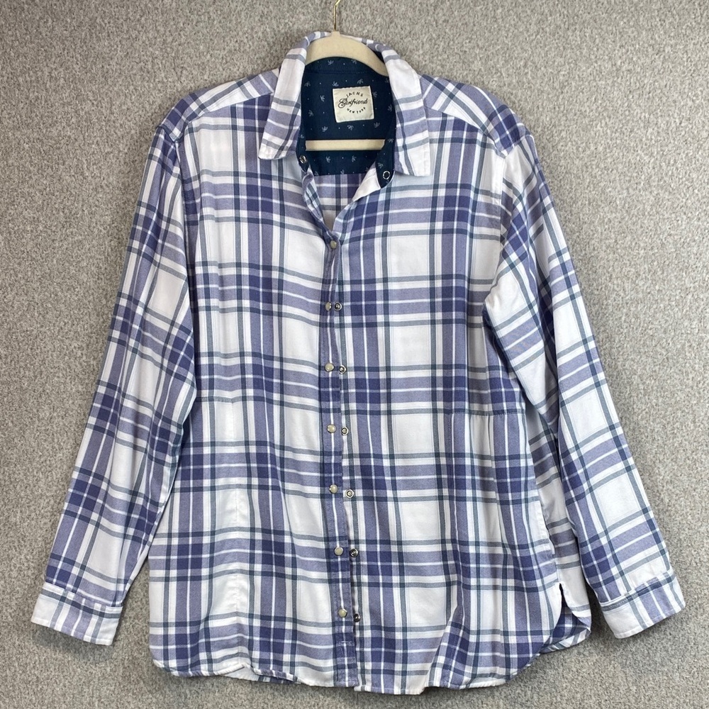 Jachs stretchy knit pearl snap button up XXL tartan plaid casual western shacket